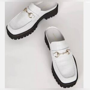 INTENTIONALLY BLANK Kowloon lug sole white croc chunky mules- size 8